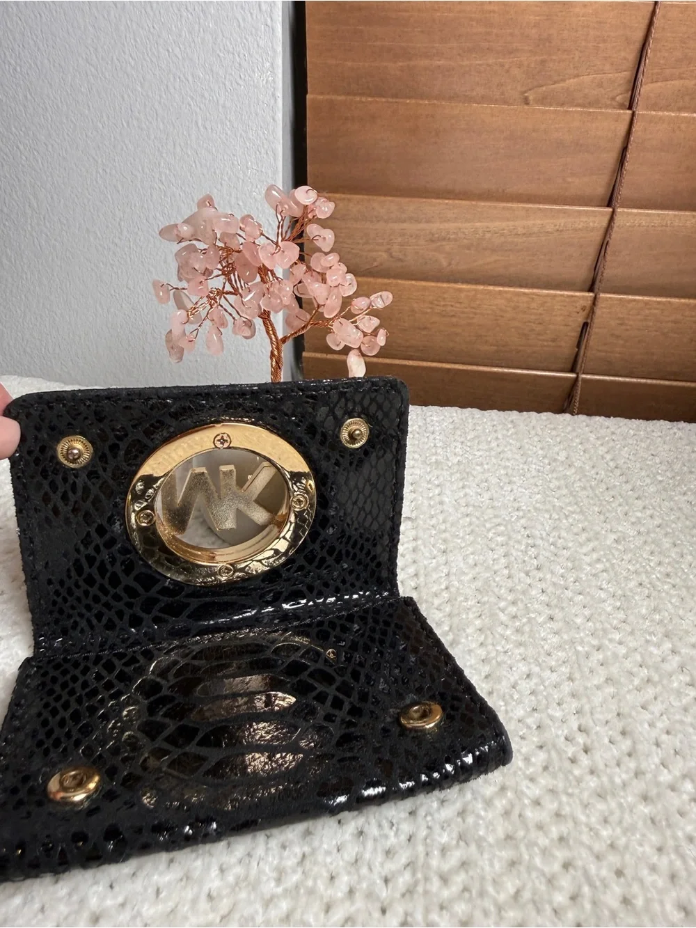 Michael Kors Black Patent Card Holder with Gold MK Emblem